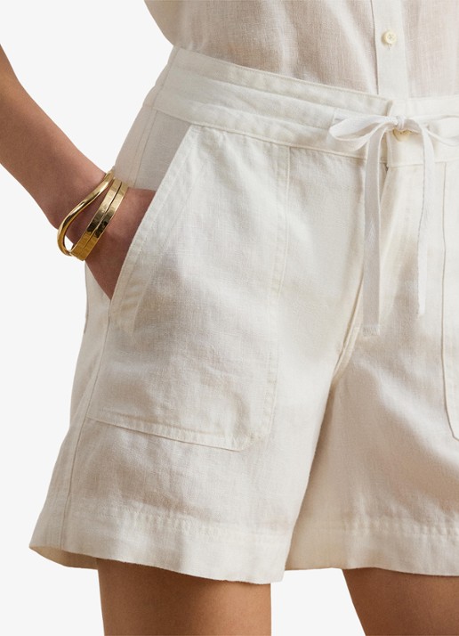 Ralph Lauren High waist wide fit korte broek van linnen - detail 2 wit