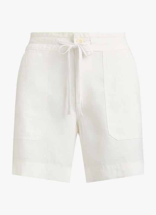 Ralph Lauren High waist wide fit korte broek van linnen - voorkant 4 wit