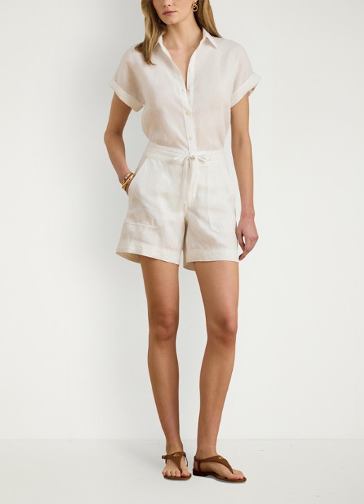 Ralph Lauren High waist wide fit korte broek van linnen - voorkant 5 wit