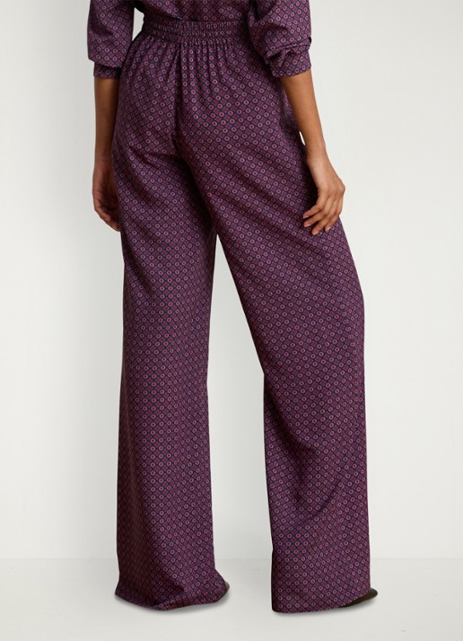 Ralph Lauren High waist wide fit palazzo broek met grafische print - achterkant 3 navy multi / donkerrood