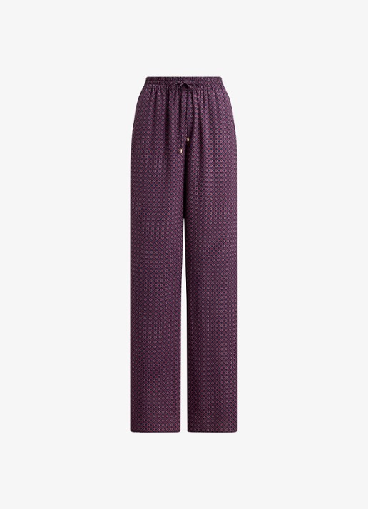 Ralph Lauren High waist wide fit palazzo broek met grafische print - voorkant navy multi / donkerrood
