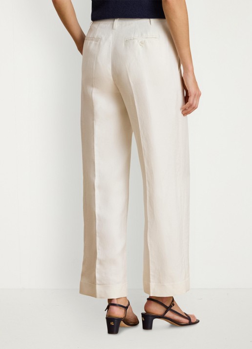 Ralph Lauren High waist wide fit pantalon in linnenblend - achterkant wit