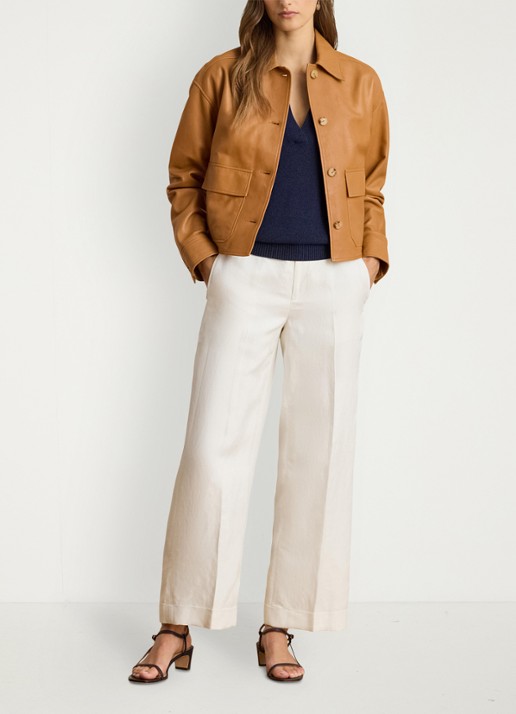 Ralph Lauren High waist wide fit pantalon in linnenblend - voorkant 4 wit