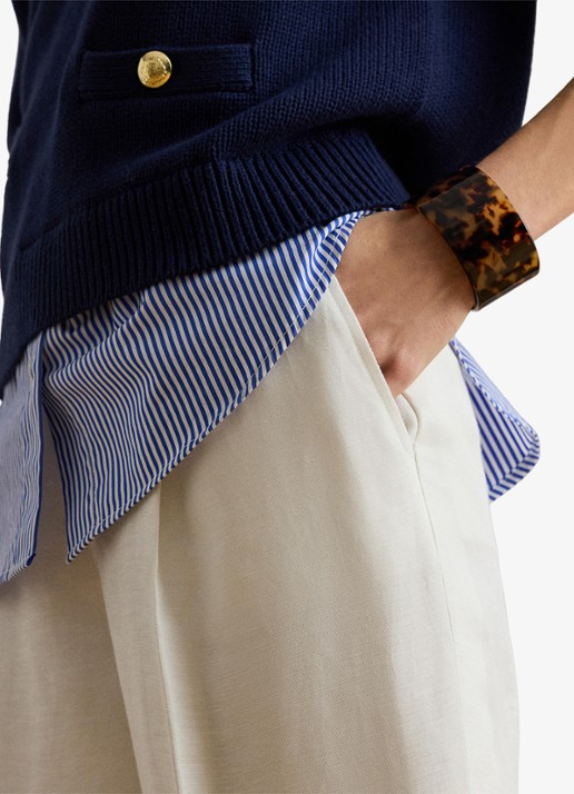 Ralph Lauren High waist wide fit pantalon in linnenblend - detail 2 wit