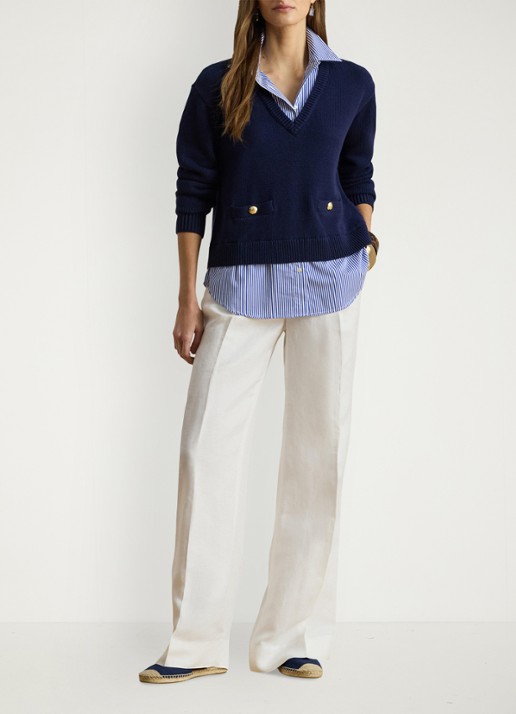 Ralph Lauren High waist wide fit pantalon in linnenblend - voorkant 4 wit