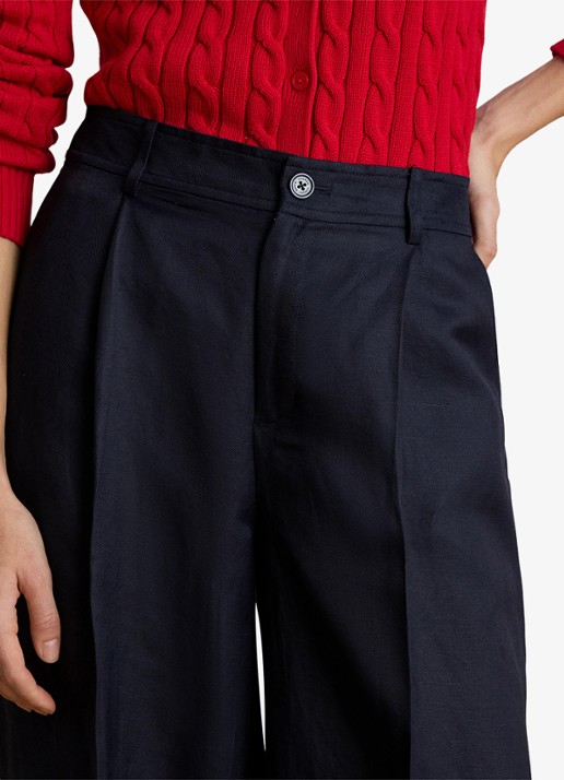 Ralph Lauren High waist wide fit pantalon in linnenblend - detail 3 donkerblauw
