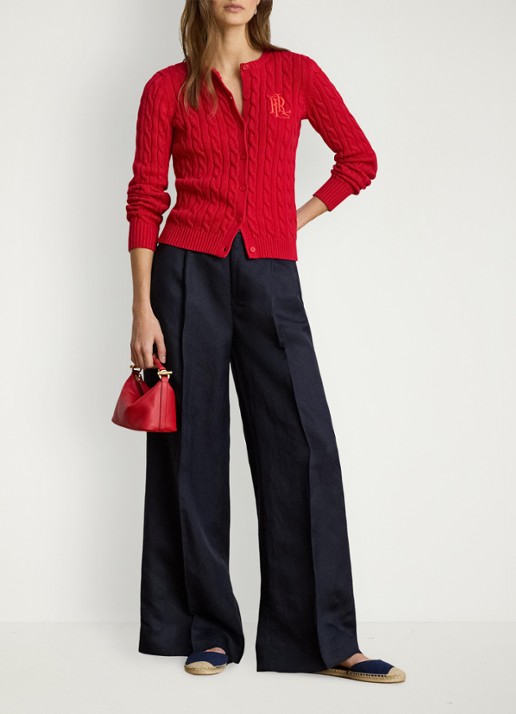 Ralph Lauren High waist wide fit pantalon in linnenblend - voorkant 5 donkerblauw