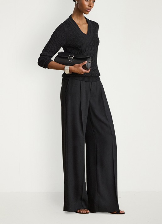 Ralph Lauren High waist wide fit pantalon met steekzaken - voorkant 5 zwart
