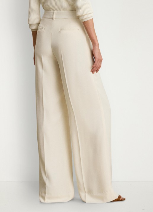Ralph Lauren High waist wide fit pantalon met steekzaken - achterkant 3 mascarpone crème / crème