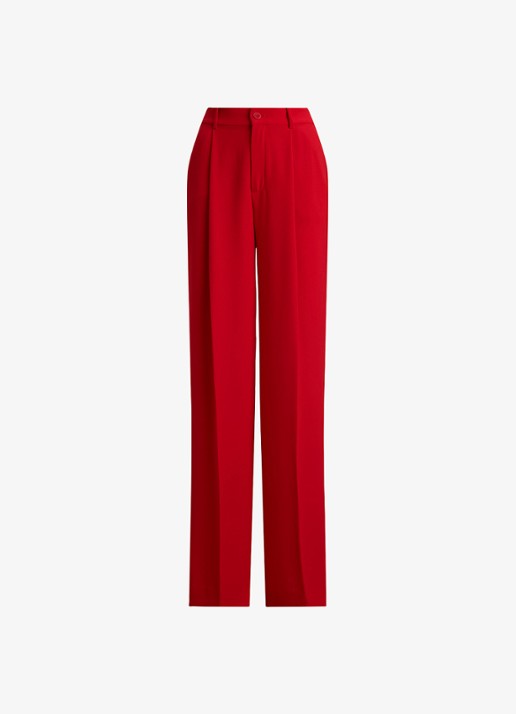 Ralph Lauren High waist wide fit pantalon met steekzaken - voorkant 2 cruise red 2wr6 / rood