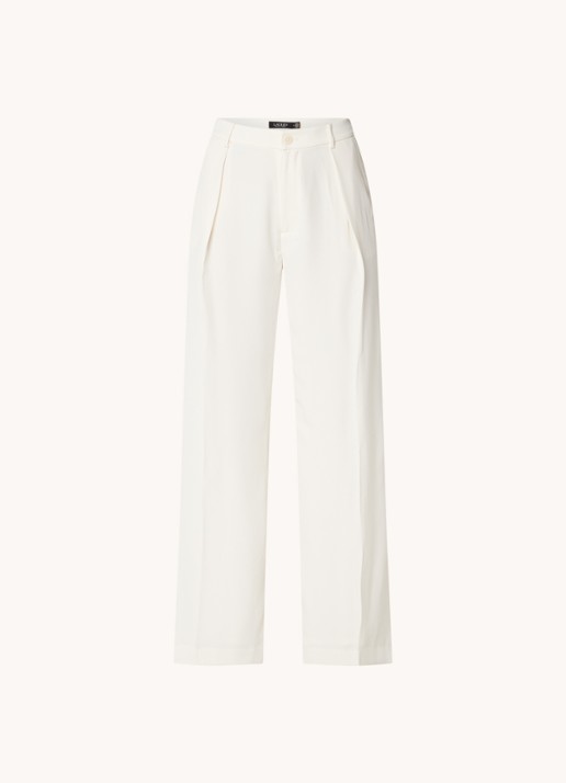 Ralph Lauren High waist wide fit pantalon met steekzakken en persplooi - voorkant creme