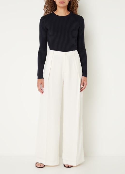 Ralph Lauren High waist wide fit pantalon met steekzakken en persplooi - voorkant 2 creme