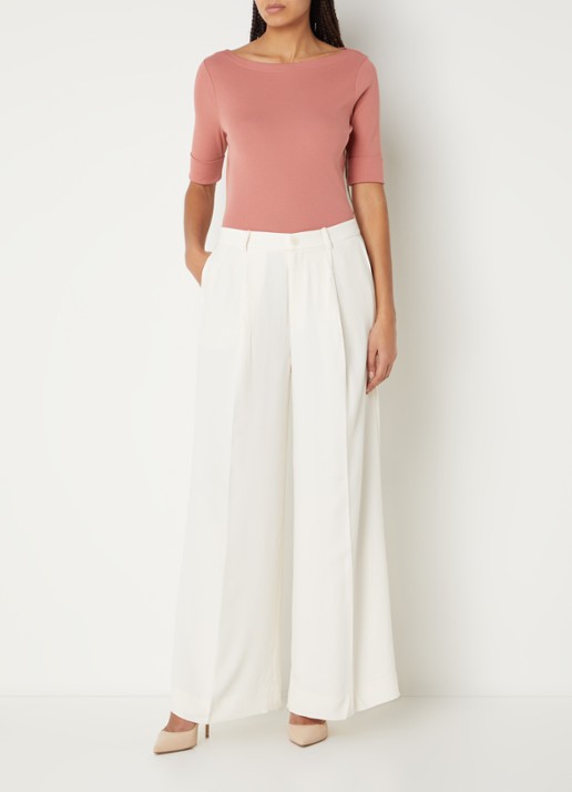 Ralph Lauren High waist wide fit pantalon met steekzakken en persplooi - voorkant 3 creme