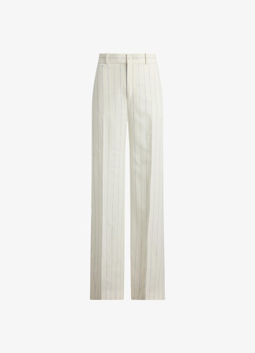 Ralph Lauren High waist wide fit pantalon van linnen met streepprint - voorkant 2 white/blue multi-2wxu