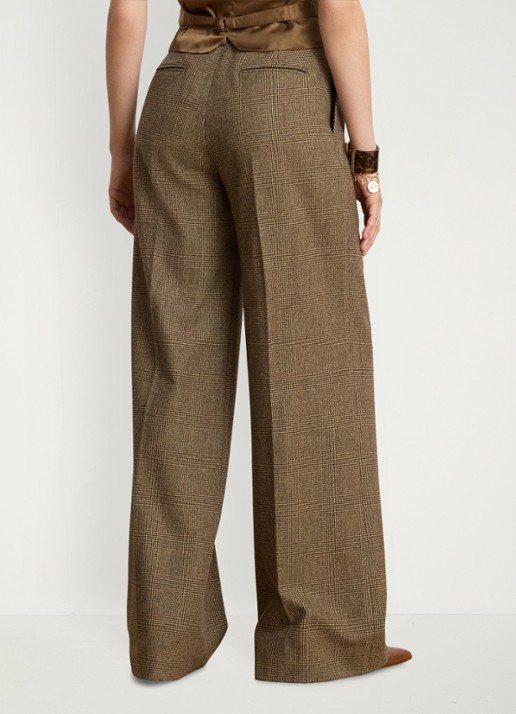 Ralph Lauren High waist wide fit pantalon van wol en ruitdessin - achterkant 5 brown/tan multi / bruin