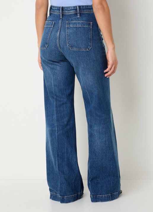 Ralph Lauren High waist wide leg jeans met donkere wassing - achterkant indigo