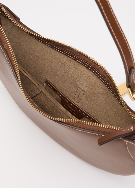 Ralph Lauren ID schoudertas mini van kalfsleer - detail cognac