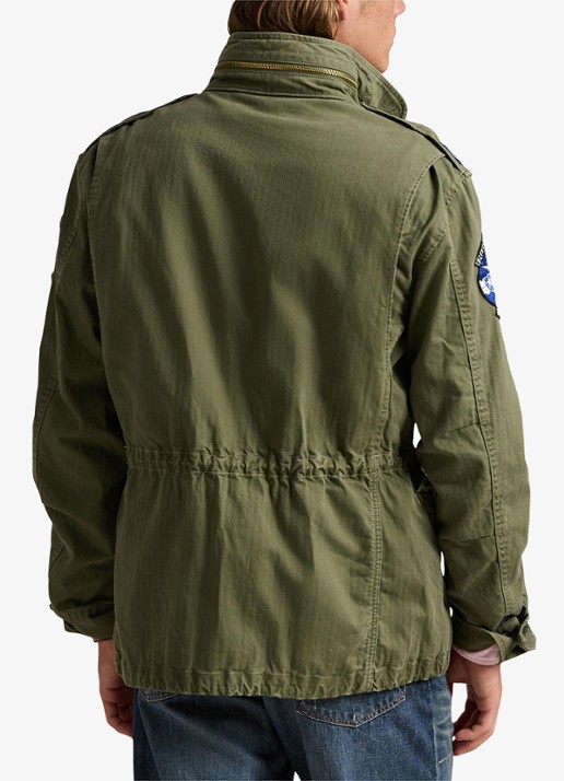 Ralph Lauren Jack met opbergbare capuchon en klepzakken - achterkant olive mountain w/ patches / groen