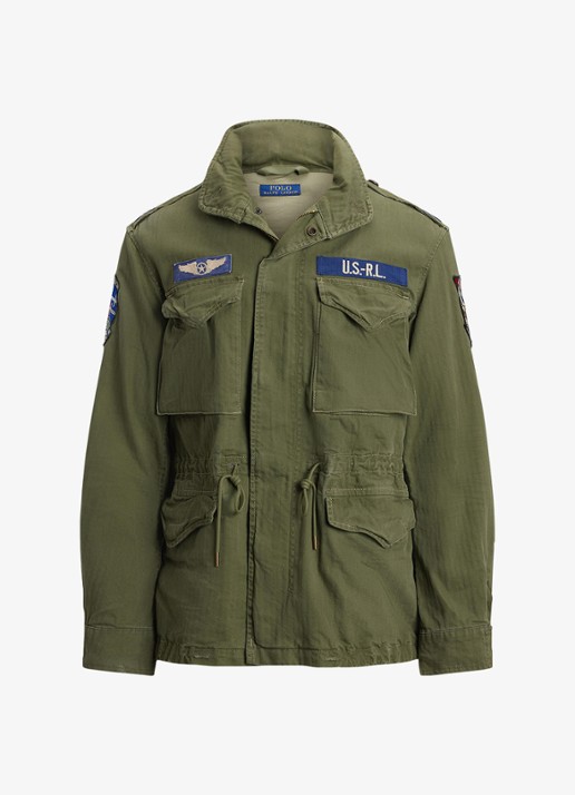 Ralph Lauren Jack met opbergbare capuchon en klepzakken - voorkant 2 olive mountain w/ patches / groen