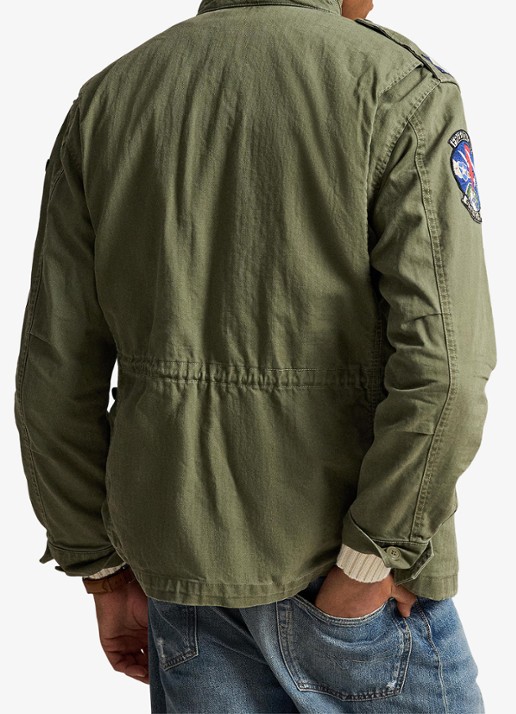 Ralph Lauren Jack met opbergbare capuchon en klepzakken - achterkant 5 olive mountain w/ patches / groen