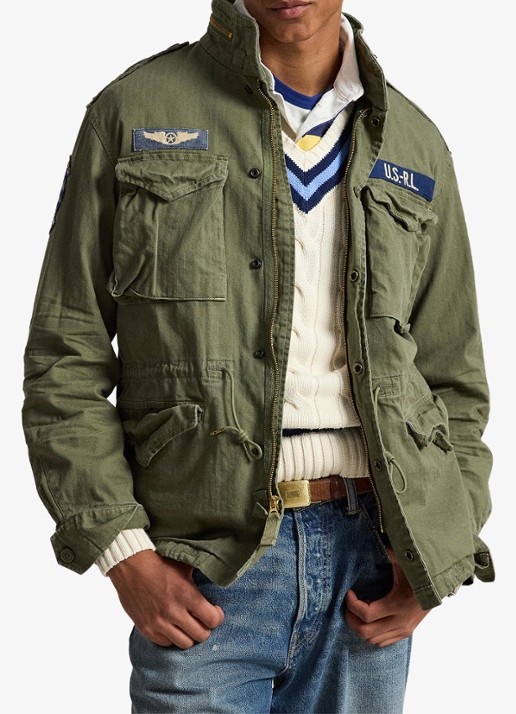 Ralph Lauren Jack met opbergbare capuchon en klepzakken - voorkant 2 olive mountain w/ patches / groen