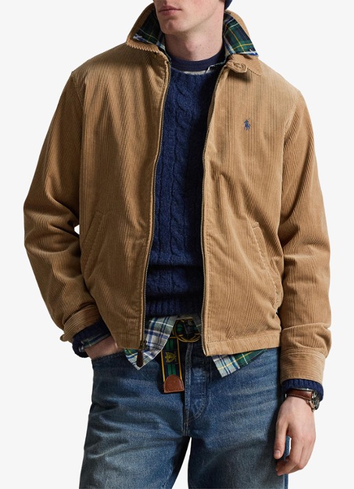Ralph Lauren Jack van corduroy met logoborduring - voorkant 2 vintage khaki / khaki