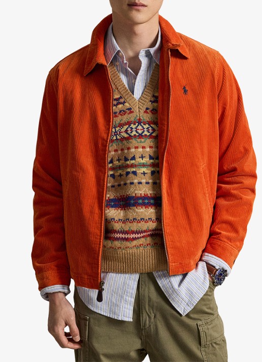 Ralph Lauren Jack van corduroy met logoborduring - voorkant 2 college orange / oranje