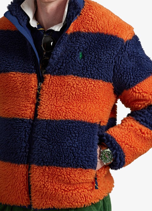 Ralph Lauren Jack van fleece met streepprint - detail 2 brght preppy orange / oranje
