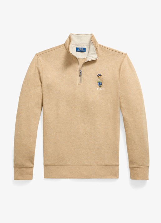 Ralph Lauren Jersey double-knit trui met Polo Bear - voorkant camel