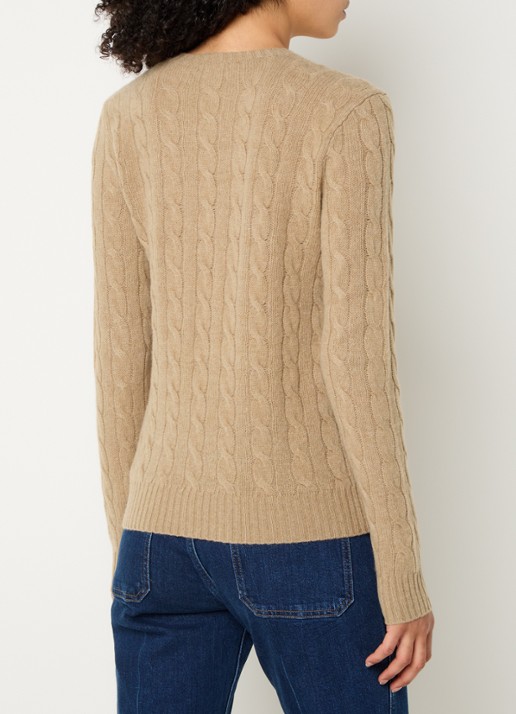 Ralph Lauren Julianna kabelgebreide pullover in kasjmieblend met logoborduring - achterkant 3 camel