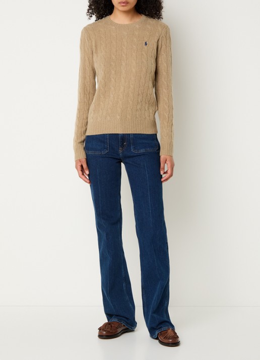 Ralph Lauren Julianna kabelgebreide pullover in kasjmieblend met logoborduring - voorkant 2 camel