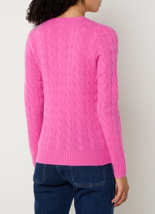 Ralph Lauren Julianna kabelgebreide pullover in kasjmieblend met logoborduring - achterkant 3 roze