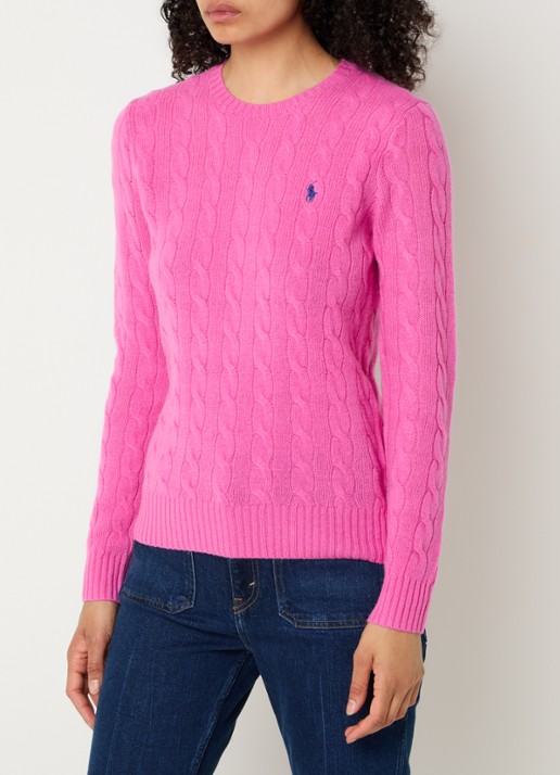 Ralph Lauren Julianna kabelgebreide pullover in kasjmieblend met logoborduring - detail 4 roze