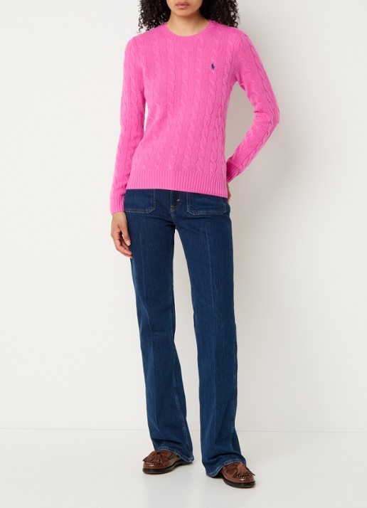 Ralph Lauren Julianna kabelgebreide pullover in kasjmieblend met logoborduring - voorkant 2 roze