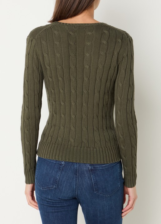 Ralph Lauren Julianna kabelgebreide pullover met logo - achterkant 2 legergroen