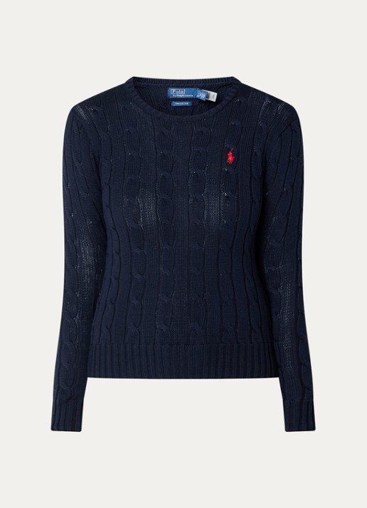 Ralph Lauren Julianna kabelgebreide pullover met logoborduring - voorkant donkerblauw