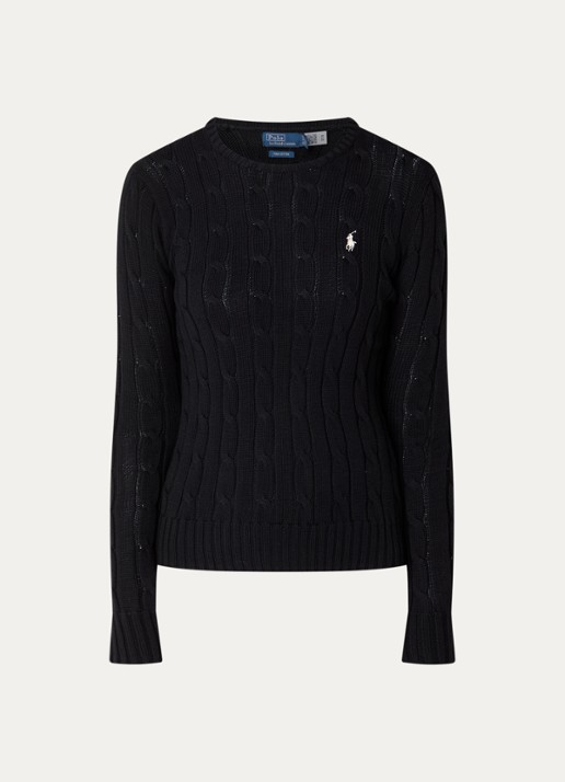 Ralph Lauren Julianna kabelgebreide pullover met logoborduring - voorkant 3 indigo