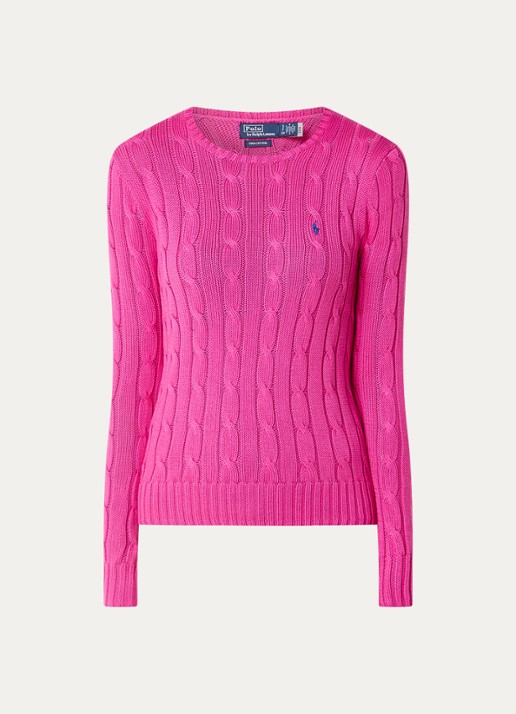 Ralph Lauren Julianna kabelgebreide pullover met logoborduring - voorkant fuchsia