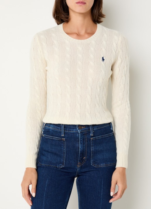 Ralph Lauren Julianna kabelgebreide trui in kasjmierblend met logoborduring