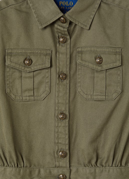 Ralph Lauren Jurk met plooidetail - detail olijfgroen