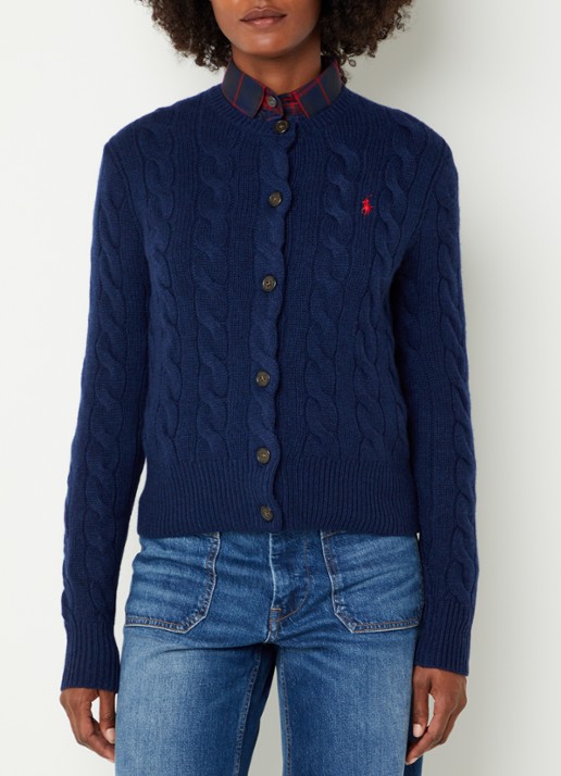 Ralph Lauren Kabelgebreid vest in kasjmier wolblend met logoborduring