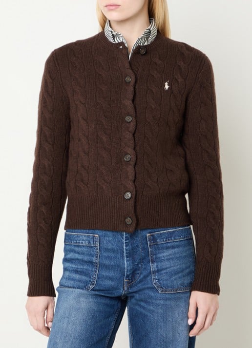 Ralph Lauren Kabelgebreid vest in kasjmier wolblend met logoborduring