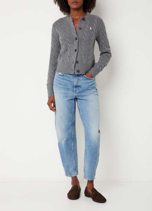Ralph Lauren Kabelgebreid vest in kasjmierblend met logoborduring - voorkant 2 grijs