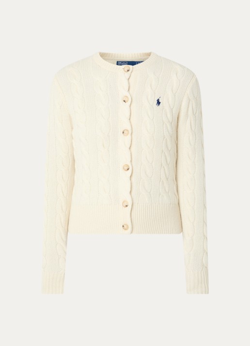 Ralph Lauren Kabelgebreid vest in kasjmierblend - voorkant 2 creme