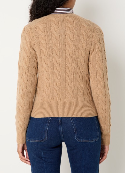 Ralph Lauren Kabelgebreid vest in kasjmierblend - achterkant camel