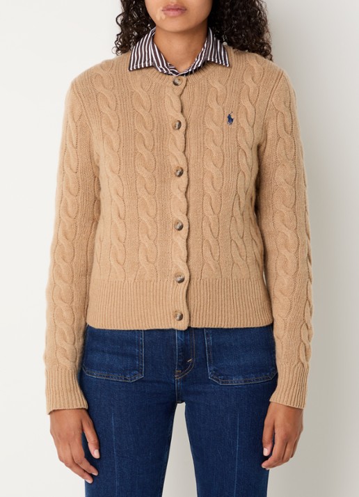 Ralph Lauren Kabelgebreid vest in kasjmierblend - detail 4 camel
