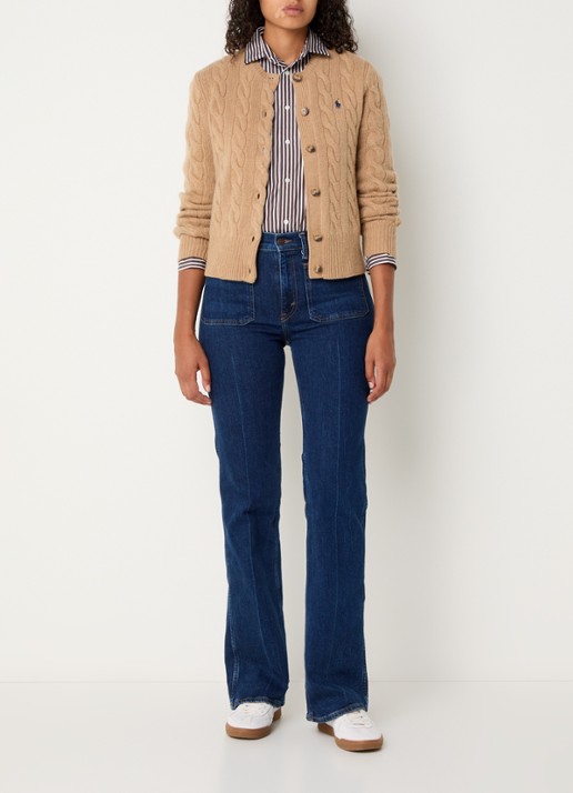 Ralph Lauren Kabelgebreid vest in kasjmierblend - voorkant 3 camel