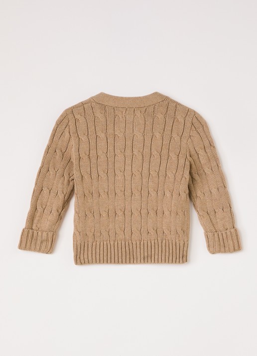 Ralph Lauren Kabelgebreid vest met logo - achterkant camel