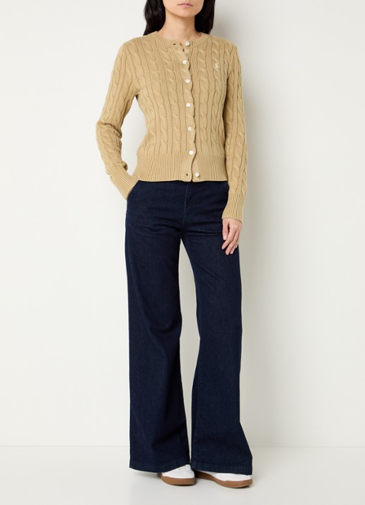 Ralph Lauren Kabelgebreid vest met logoborduring - voorkant 4 camel