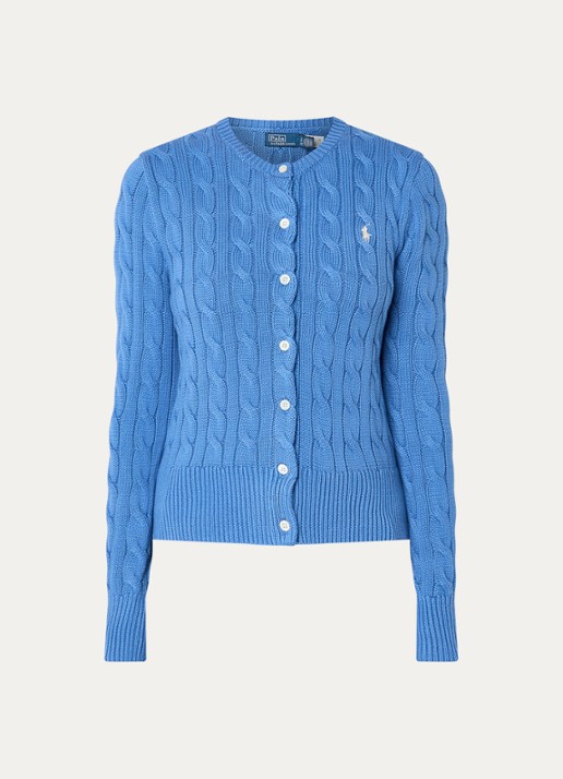 Ralph Lauren Kabelgebreid vest met logoborduring - voorkant 2 donkerblauw